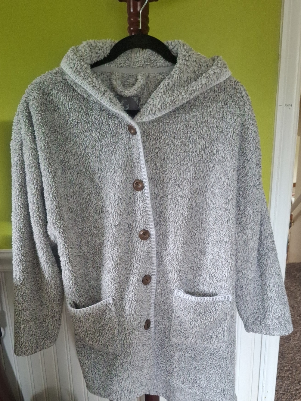 PJ Couture Gray Hooded Teddy Button-Front Jacket